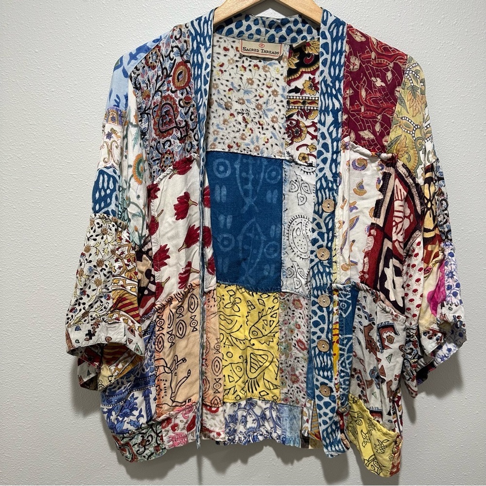 Sacred Threads Boho Patchwork Top - image 4